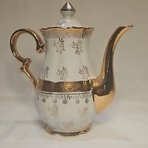 Sterling China Gold and White Teapot